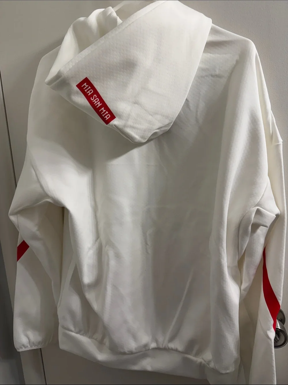 adidas White FC Bayern Zip Hoodie with Red Logos